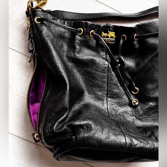 Coach Madison F1120-17016 Pebbled Leather Hobo Drawstring Bucket Purse Bag - Picture 4 of 13